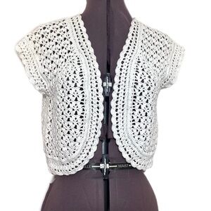 Dressbarn Y2K Crochet Lace Cropped Shrug Bolero Cardigan Vest 1X